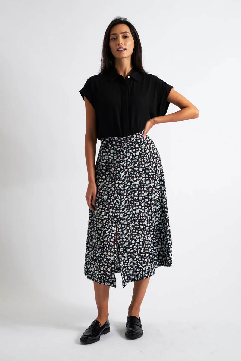 Louche Bertie Floral Midi Skirt Navy