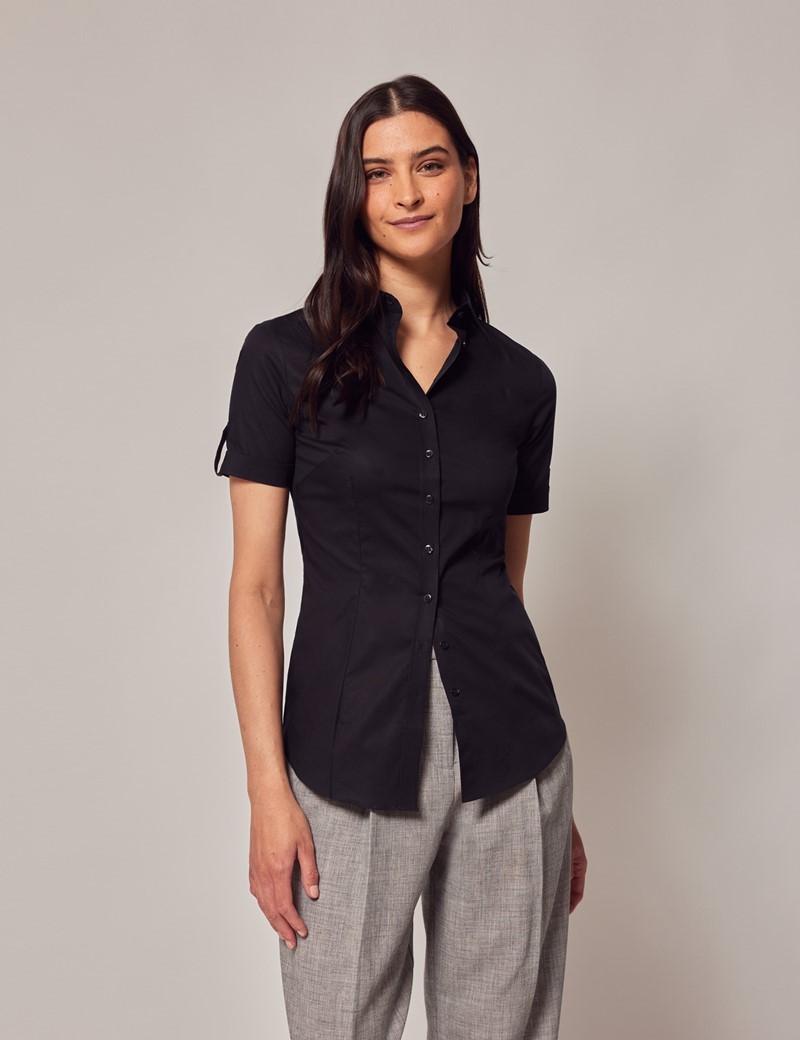 Hawes & Curtis Black Fitted Short Sleeve Shirt