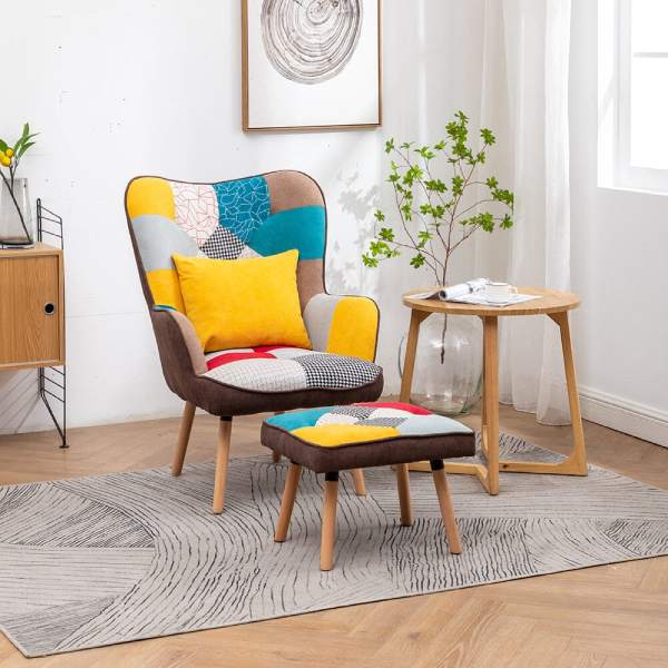 Living and Home Chair and Footstool Set