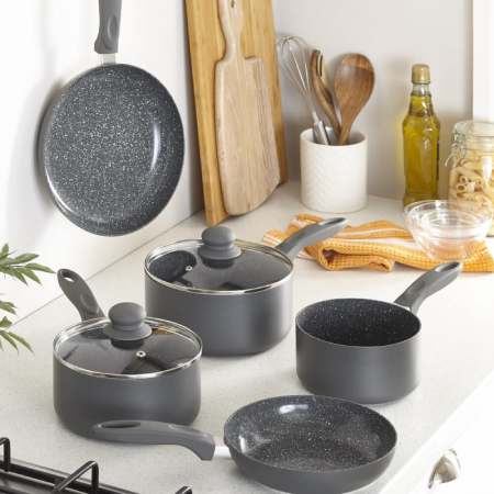 kitchenways Durastone 5 Piece Ceramic Grey Cookware Set
