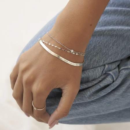 Oak & Luna Herringbone Engraved Slim Bracelet