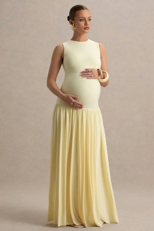 Club L LondonLemon Maternity Maxi Dress With Draped Skirt