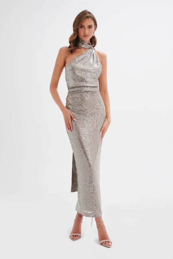 Lavish Alice Longline Scarf Maxi Dress in Silver