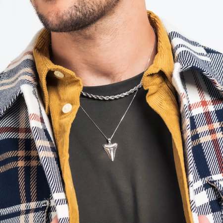 Gold Boutique Men's Statement Shark Tooth Pendant Necklace