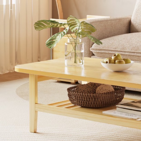 FlexiSpot Pinewood Double-Decker Tea Table 