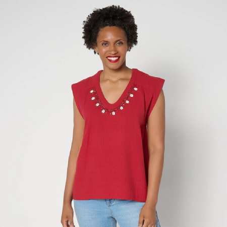 QVC Peace Love World Textured Cotton Top