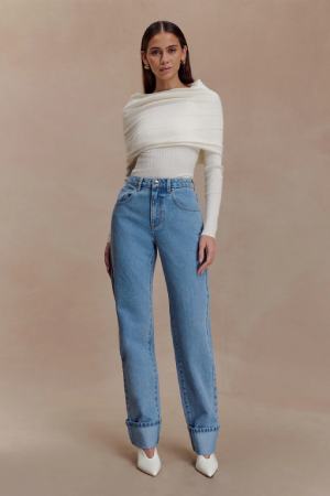 MESHKI Straight Leg Cuffed Jeans
