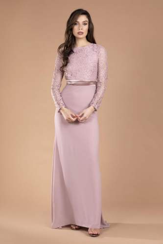 TFNC Elly Lace With Sleeves Pale Mauve Maxi Dress