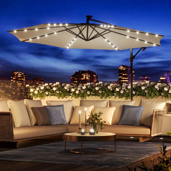 Umbrella Cantilever Garden Parasols with LED Lights