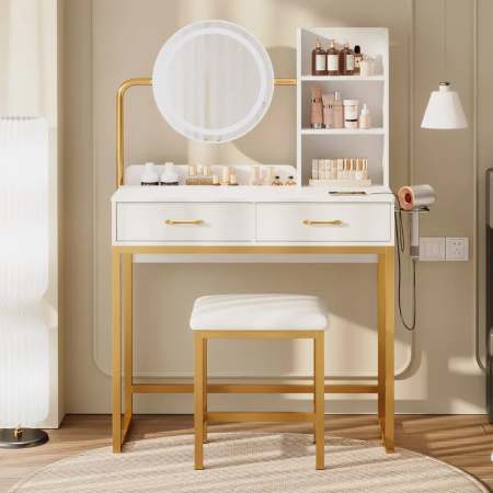 Dowinx Vanity Desk GJ Gold and White