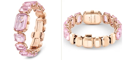 Watch Octagon cut bracelet, Pink, Rose gold-tone finish
