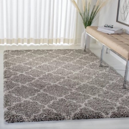 Wayfair Timmothy Geometric Shag Gray Area Rug vs Overstock Newton Moroccan Shag Trellis Moroccan Area Rug